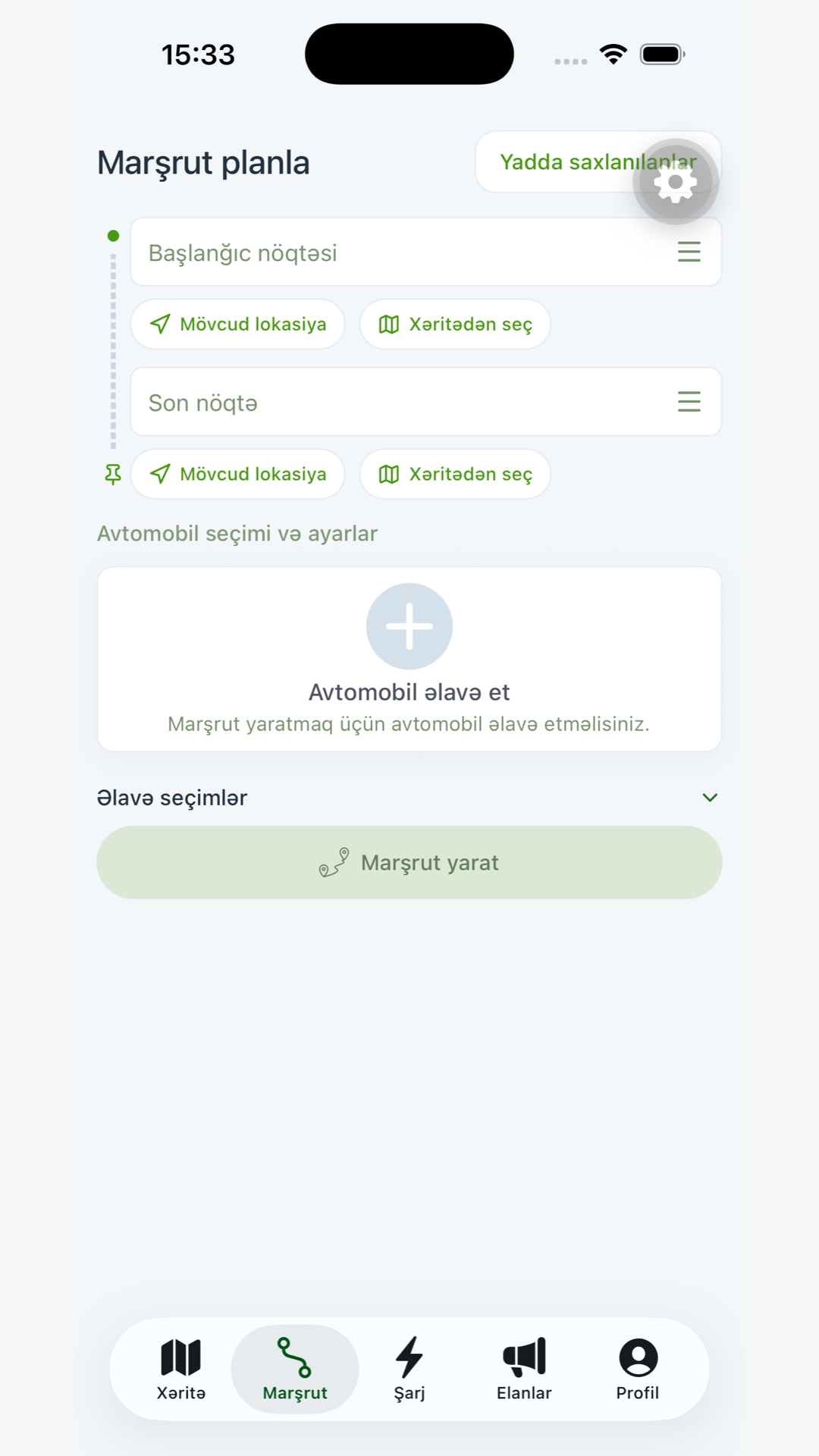 SmartCharge marşrut planlayıcısı